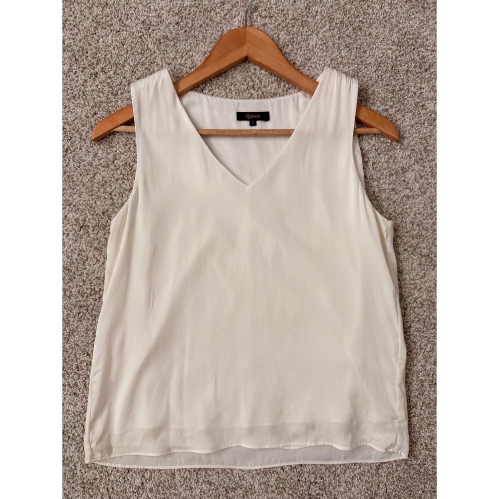 Quince Women Ivory White Silk Stretch V-Neck Tank Top Size S Salvage Material